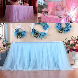 Faldas de tela de mesa para decoración de boda 100% poliéster 1 pieza cubierta de falda decoración de fiesta festiva de cumpleaños K711