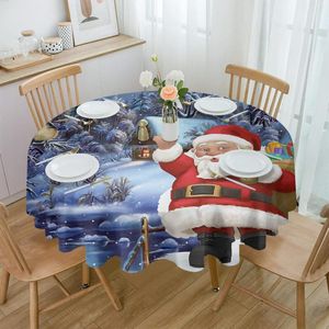Nappe de table ronde imperméable avec motif de neige et de nuit du Père Noël, couverture de fête de mariage, de salle à manger