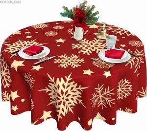 Nappe de table Nappe de flocon de neige Nappe ronde de vacances de Noël 60 pouces Couvertures de table rouges lavables pour les fêtes à la maison Décor de dîner de vacances Y240401