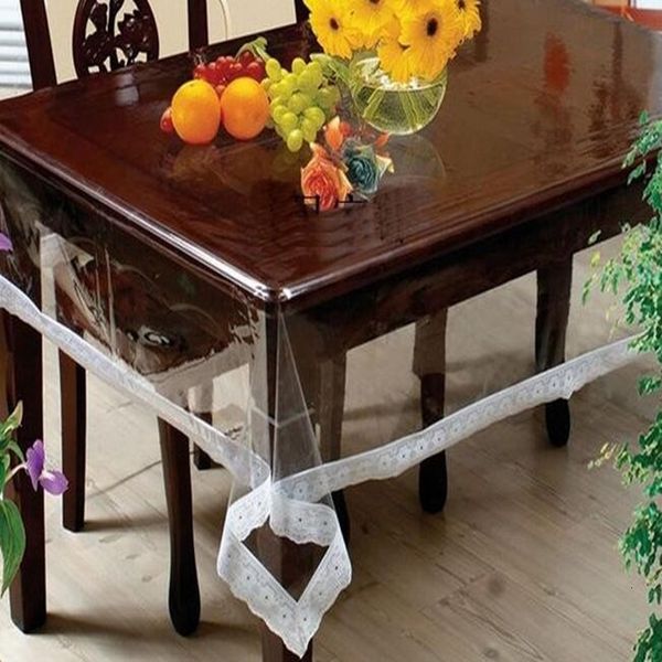 Nappe de table en verre souple carrée transparente PVC en plastique toile cirée couverture de thé tissu imperméable décoration de mariage de noël 230227