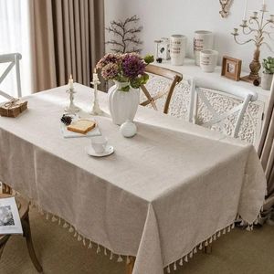 Nappe de table en lin et coton solide, avec glands, couverture rectangulaire pour la cuisine, la salle à manger, décoration de la maison
