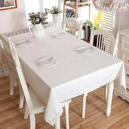 Tafelkleed massief wit kleur decoratief polyester linnen tafelkleed met kant dikke rechthoekige bruiloft eetbanket thee