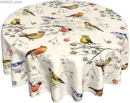 sorfbliss Nappe d'été ronde de 60 pouces avec oiseaux rustique et infroissable pour table de pique-nique de fête Y240401