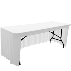 Mantel de tela elástica Spandex mantel de mesa 4FT 5FT 6FT 8FT cubierta de mesa elástica para el banquete de boda manteles de color blanco sólido 230605