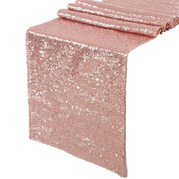 Tableau de table rose de paillettes en or rose brillant 12x71 pouces miroitement pour le gâteau d'anniversaire d'anniversaire de fête de mariage