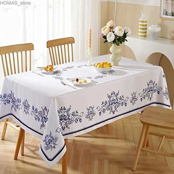 Tableau de nappe bleu en porcelaine blanc nappe rectangulaire décorations de fête de vacances nappe étanche de table de salle à manger de mariage y240401