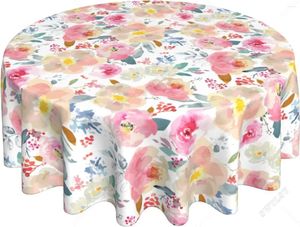 Tableau de nappe florale printemps ronde 60 pouces d'été fleurs roses aquarelle réutilisable Coucle de vêtements pour pique-nique