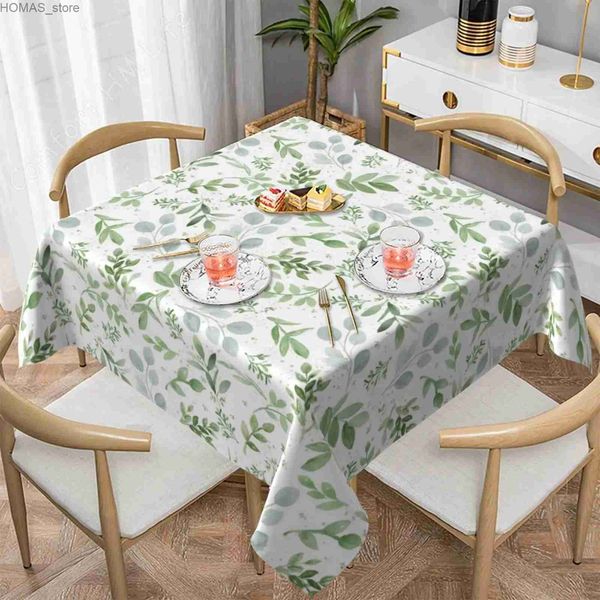 Tableau de tissu printemps floral sage sage nappe verte carrée 60x60 pouce aquarelle eucalyptus feuille à feuilles table ronde rides résistantes lavables y240401