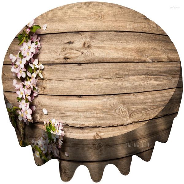 Nappe de table Branches fleuries de printemps sur fond en bois Nappe ronde imperméable à l'eau anti-poussière par Ho Me Lili Décor de table