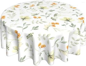 Nappe de table ronde en forme de feuille de printemps, motif floral, rustique, aquarelle, tissu imperméable, décoration de ferme, 60 pouces