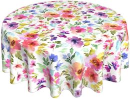 Nappe de table printemps été nappe ronde florale 60 pouces vêtements de table à fleurs multicolore rustique couverture de table circulaire réutilisable pour fête de pique-nique 230921