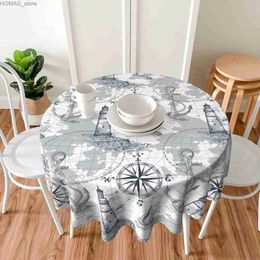 Tableau sous-marin de sous-marin World Lighthouse Anchor Compass Lavable Polyester Tabinet Couvre de table décorative Tableaux ronds imperméables 60 Y240401