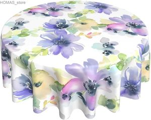 Tafelkleed Zomer rond tafelkleed 60 inch aquarel paarse bloemen tafelkleed wasbaar tafelkleed waterdicht en vlekbestendig voor keuken Y240401
