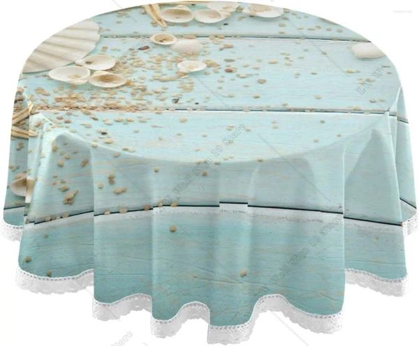 Table de table de table d'été de la plage de plage rond 60 en dentelle de polyester circulaire circulaire de la planche d'étoiles de mer bleue lavable pour décoration de cuisine