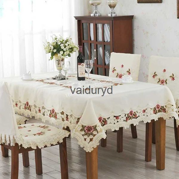 Mantel Mantel Mantel De Comedor Beige Espesar Lujo Bordado Rectángulo Cubierta De Mesa Decoración De Mesa Cubierta De Silla Rosa A Prueba De Polvovaiduryd