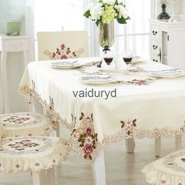 Nappe de table en dentelle pour jardin européen, élégante table de salle à manger brodée, fleur, pivoine, housse de chaise, anti-poussière de mariage