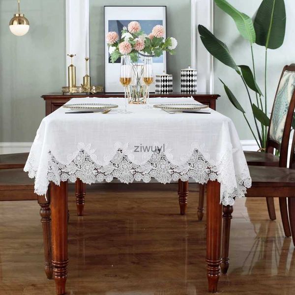Nappe de table nappe blanche couverture de table lin coton table jupe nappe fleur tissu nordique meuble TV motif dentelle moderne