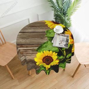 Tableaux de nappe en tissu de tournesols d'automne motif de bois étanche couvercle rond lavable pour la salle de cuisine décoration de cuisine