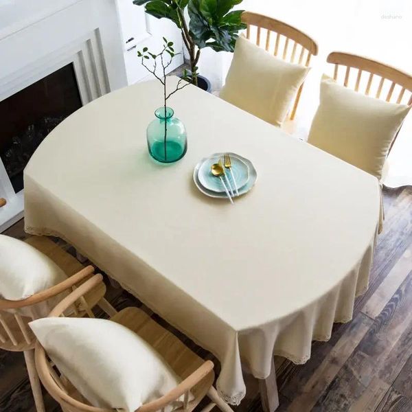 Nappe de table ovale en lin bleu, imperméable, Ellipse de ferme avec dentelle, solide, rustique, Chic, pour salle à manger, 135cm