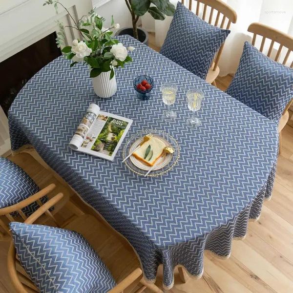Nappe de Table ovale 200cm, couverture en lin à motif ondulé avec dentelle, ferme rustique, Ellipse, Textile de maison moderne pour salle à manger