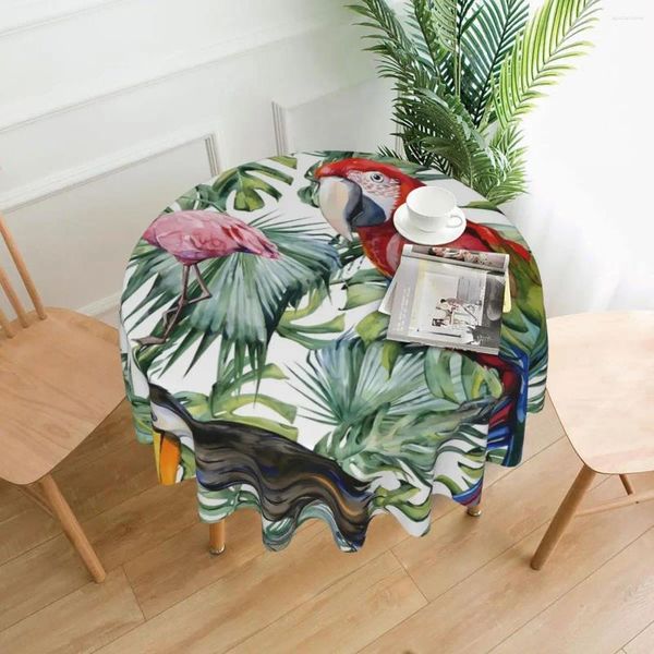 Mantel de tela, mantel con diseño de flamenco Tropical, loro, redondo, cubierta de animales de la selva, decoración para cocina y comedor