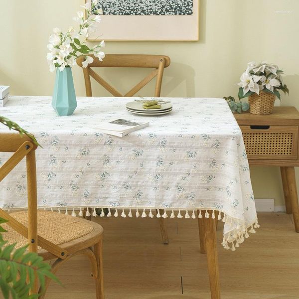 Mesa de tela mantel blanco flores bordadas jardín rectangular estudiante dormitorio escritorio decorativo cubierta de café al por mayor