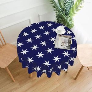 Table de nappe en tissu étoiles de mer blanches rondes de couverture de mode bleu marine
