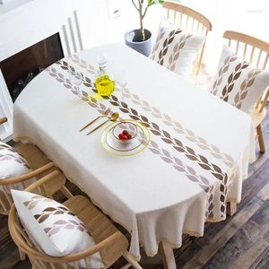 Nappe de Table avec dentelle et lin, broderie de feuilles rustiques, Ellipse de ferme, couverture moderne pour salle à manger, maison, 135cm