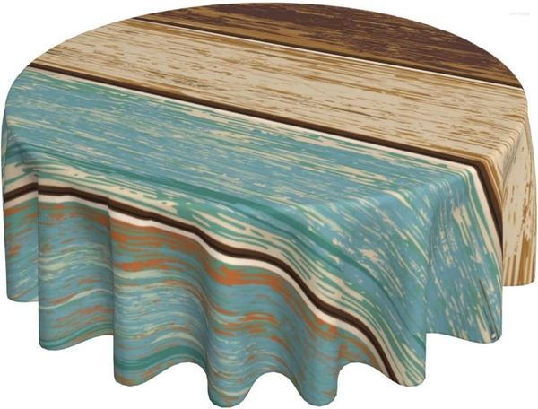 Nappe Turquoise Bois Texture Nappe Ronde Ferme Turquoise Chiffons Rustique Moderne Art Couverture Imperméable À L'eau Pour Les Décorations