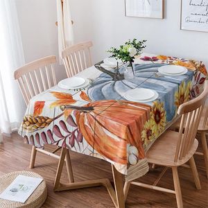 Tafelkleed Thanksgiving Herfst Blauw Pompoen Tafelkleed Waterdicht Dineren Rechthoekige Ronde Thuis Textiel Keuken Decoratie