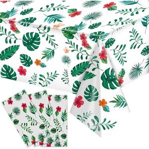 Mantel de tres piezas con hojas de palma hawaianas Luau, mantel rectangular de plástico desechable para cenas en la playa de verano, suministros para fiestas de cumpleaños