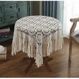 Table Cloth Top Luxury borla cubierta de mesa Nordic pastoral encaje mantel crochet manteles redondos Comedor navidad mantel decorativo W0414