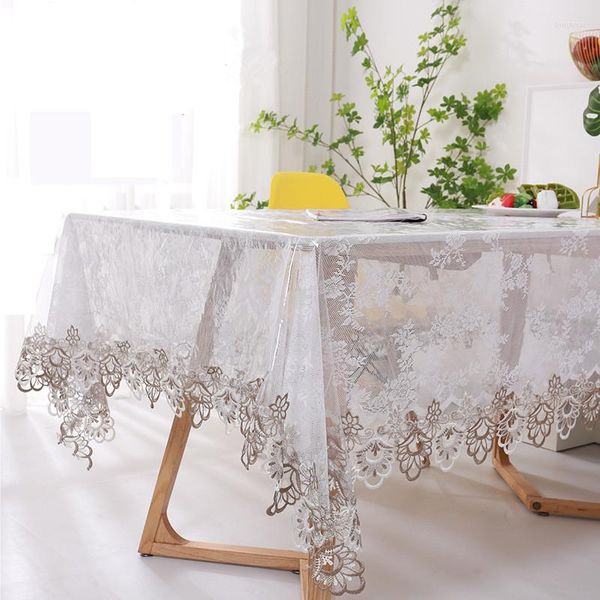 Nappe de table en verre souple transparent Tissu PVC Tombant Nappe carrée brodée Tapis imperméable sur le