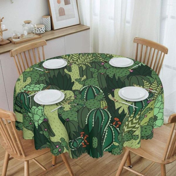 Nappe ronde à motif de Cactus Tropical, 60 pouces, couverture de plantes vertes et succulentes pour fêtes