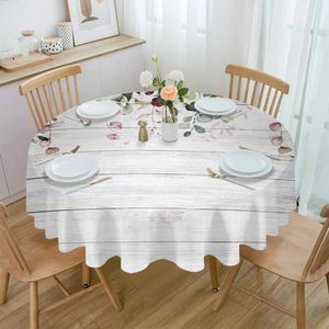 Nappe de table ronde imperméable pour la saint-valentin, bleu, Rose, plante, décoration de mariage, maison, cuisine, salle à manger