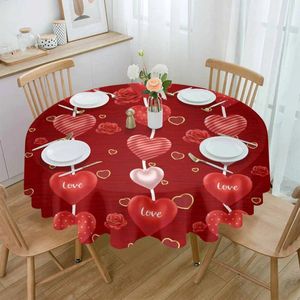 Nappe ronde imperméable rouge avec pendentif d'amour de la saint-valentin, décoration de mariage, de cuisine, de maison, de salle à manger