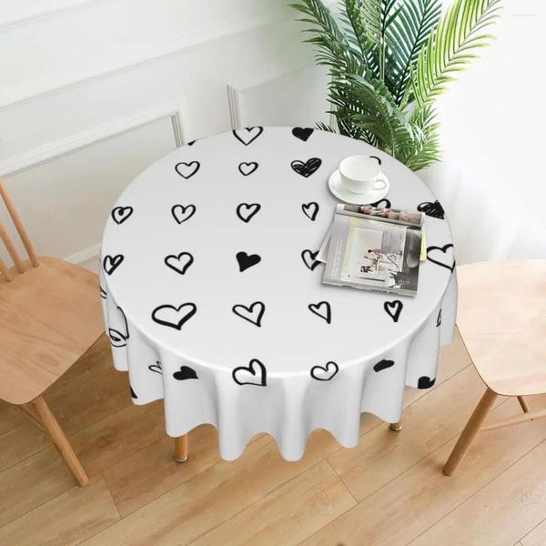 Nappe de table pour la saint-valentin, motif cœur noir, couverture ronde d'extérieur, Design Kawaii pour salon et salle à manger