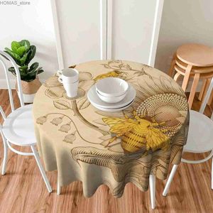 Tafeldoek vintage bijen zonnebloem tafelkleed ronde wasbare tafel omslag voor keuken dineren picknickfeest binnen buitentafel matten 60 inch y240401