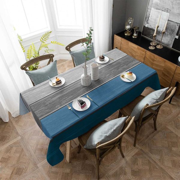 Pable de mesa granja vintage granero madera grano azul gris gradiente gris rectangular decoración mesa impermeable decoración de cocina circular 240426