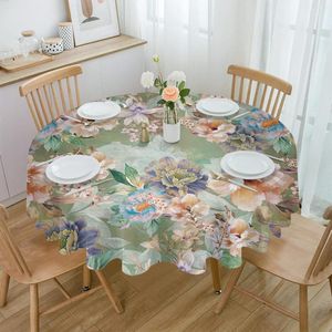 Nappe de Table Vintage Floral Overlay Fleurs Feuillage Nappe imperméable Décoration Mariage Maison Cuisine Salle à Manger Couverture Ronde