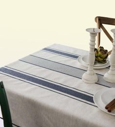 Table de table en coton en lin vintage nappe à rayures pour la table de table à la maison décoration de la poussière de la salle à manger de la salle
