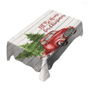 Tableau de table vintage Red Truck Art Christmas Trees Fond en bois par Ho Me Lili nappe pour événement romantique ou banquet