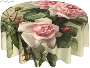 Nappe de table vintage shabby chic rose rose florale nappe ronde 60 pouces couverture de table nappes imperméables pour table à manger fête camping Y240401