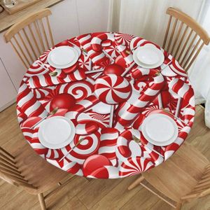 Table de nappe rond lavable pour les cuisines et les fêtes tourbillonnant des bonbons de Noël élastiqués
