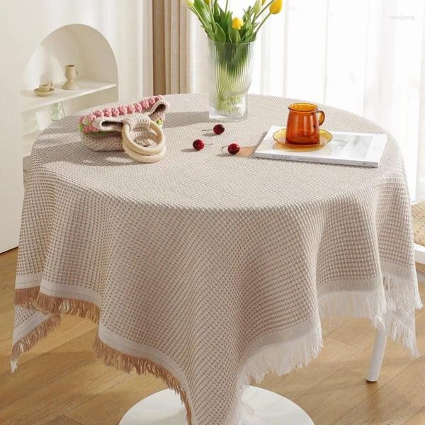Nappe de table imperméable de qualité supérieure, ronde, pour salle à manger, café, maille jaune, rouge, couverture rectangulaire, serviette