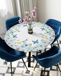 Nappe ronde aquarelle fleur marguerite papillon, couverture élastique rectangulaire, imperméable, accessoire de décoration de salle à manger
