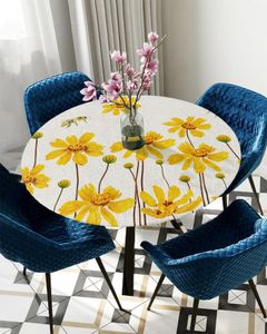 Nappe aquarelle fleurs jaunes abeilles nappe ronde couverture étanche décoration de la maison salle à manger élastique