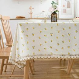 Nappe de Table imperméable et résistante à l'huile, Style Ins, petites roses à franges en Polyester et coton