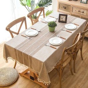 Nappe de Table imperméable en Imitation coton et lin, style nordique, brodée à pampilles, dentelle géométrique rectangulaire, couverture de salle à manger
