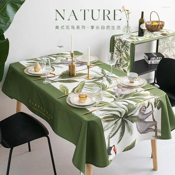 Nappe de table imperméable à l'huile et sans lavage, tissu vert frais pour salle à manger, nappe à thé